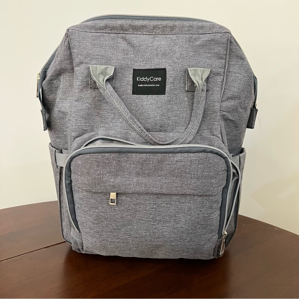 Gray Kiddy Care Diaper Bag Backpack adjustable shoulder straps many pockets